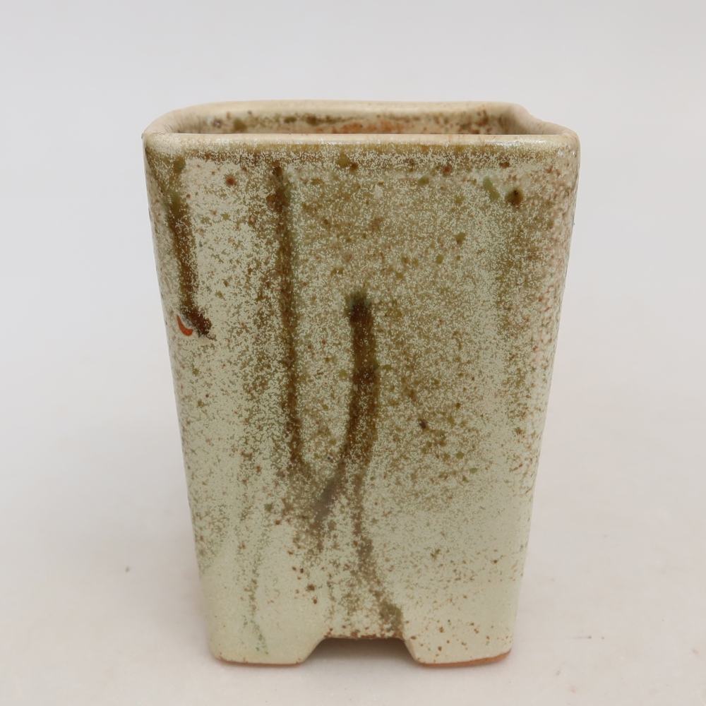 Kerámia bonsai tál, 7,5 x 7,5 x 11 cm, bézs színű